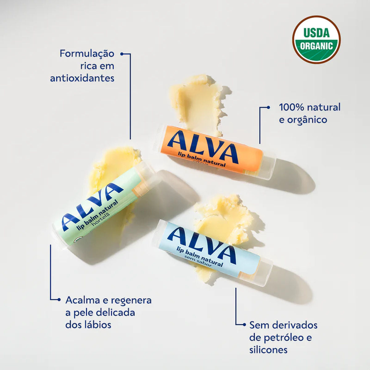 Hidratante Labial Orgânico Sem Sabor 4,25g Alva