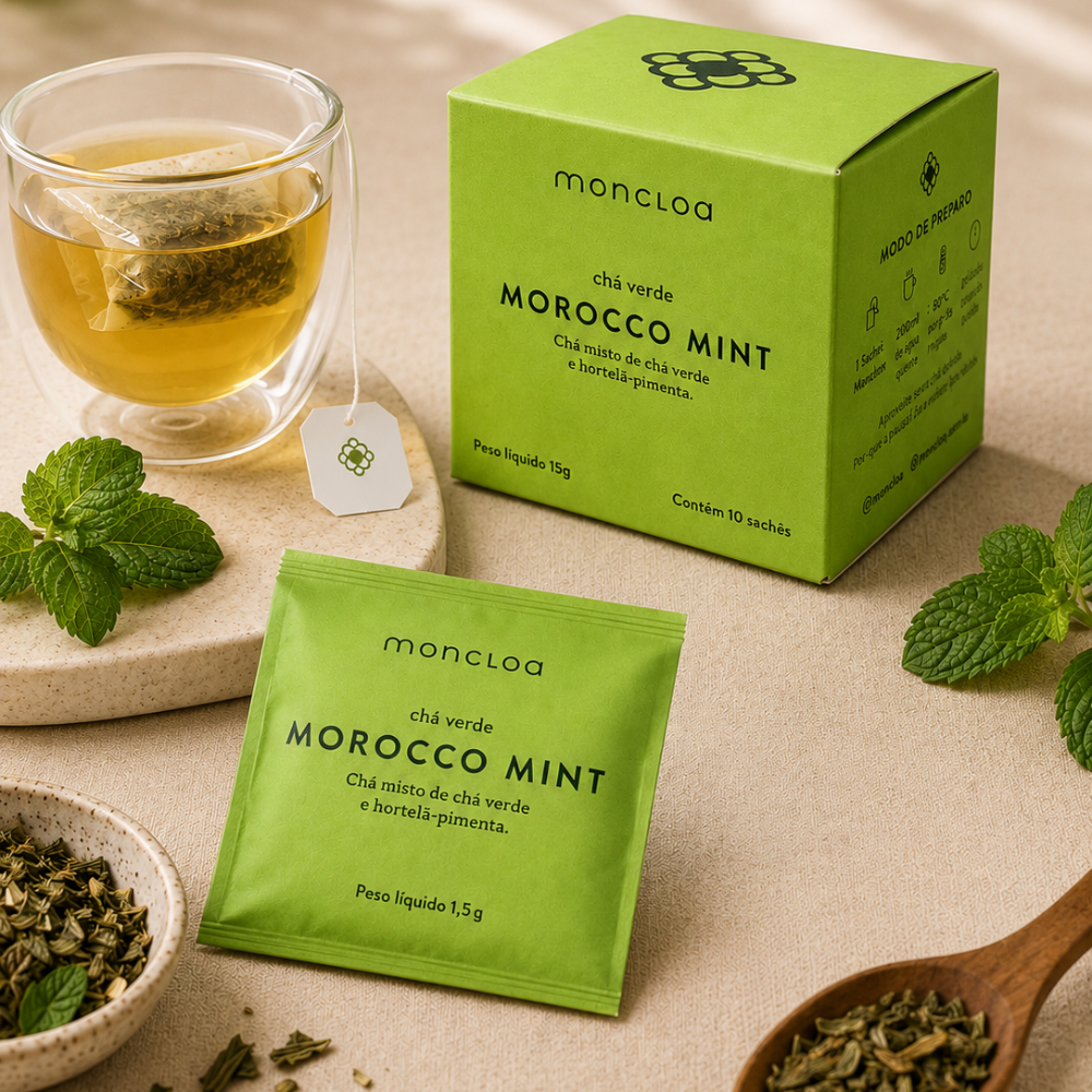 Chá Verde Morocco Mint Moncloa 15g caixa com 10 sachês