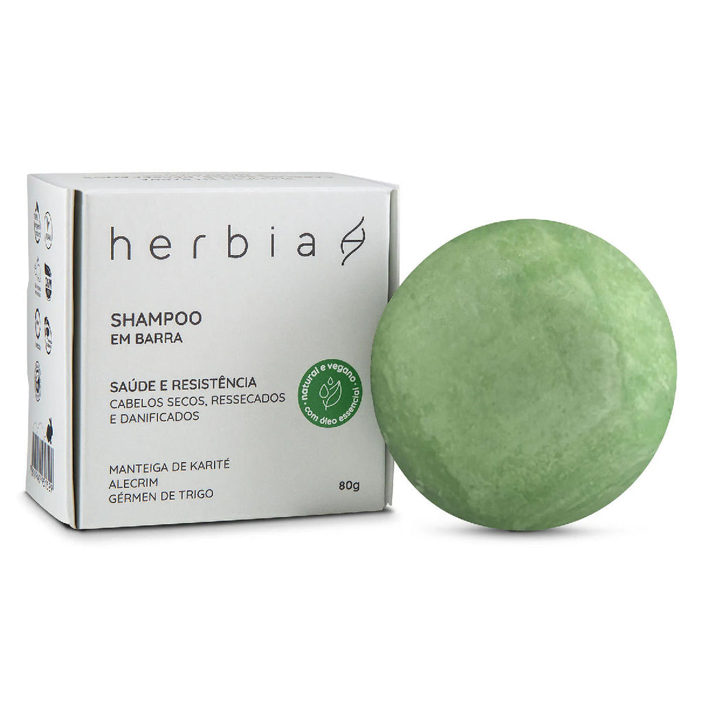 Shampoo em Barra Cabelos Secos Ressecados e Danificados Herbia 80g