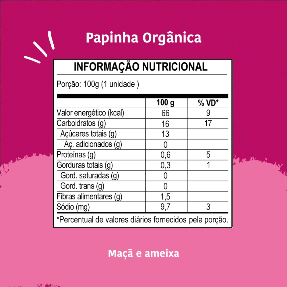 Kit 5 uni Papapa Papinha Orgânica Maçã e Ameixa 100g+6 Meses