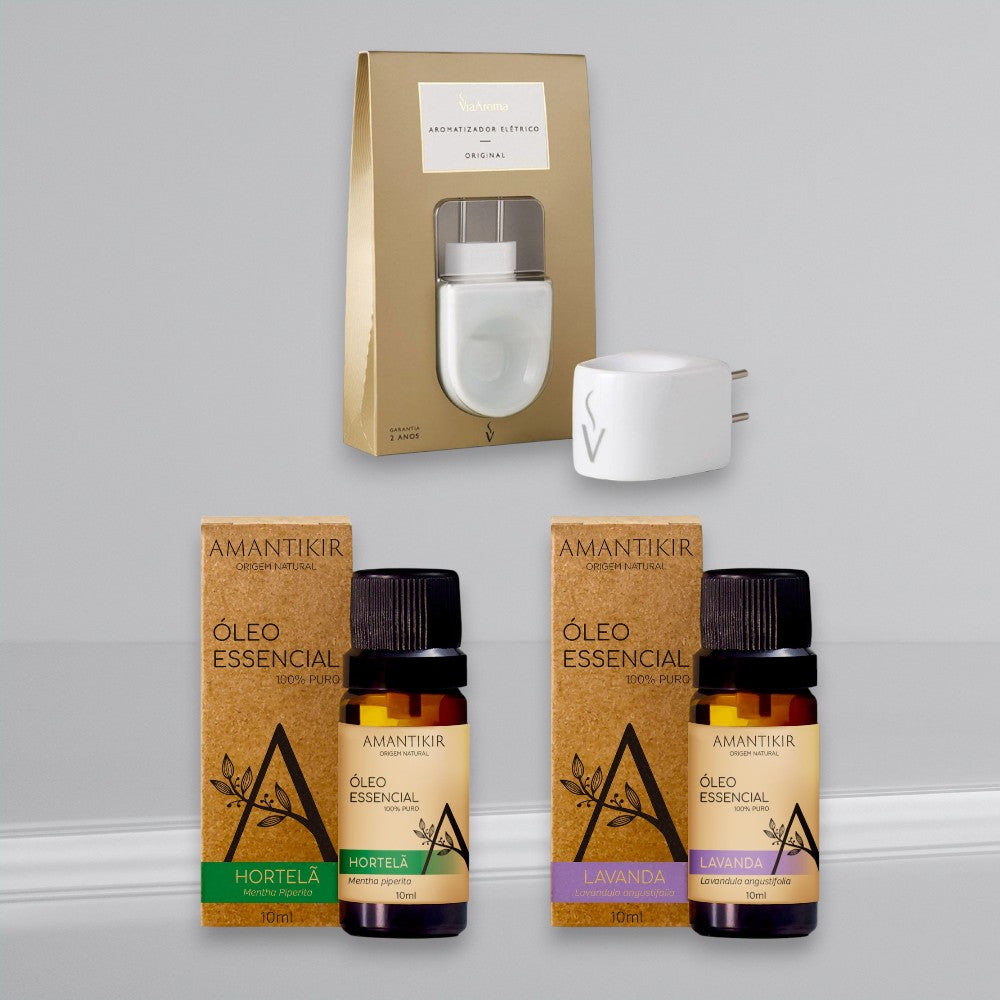 Kit Essencial Trio (Hortelã + Lavanda + Difusor)