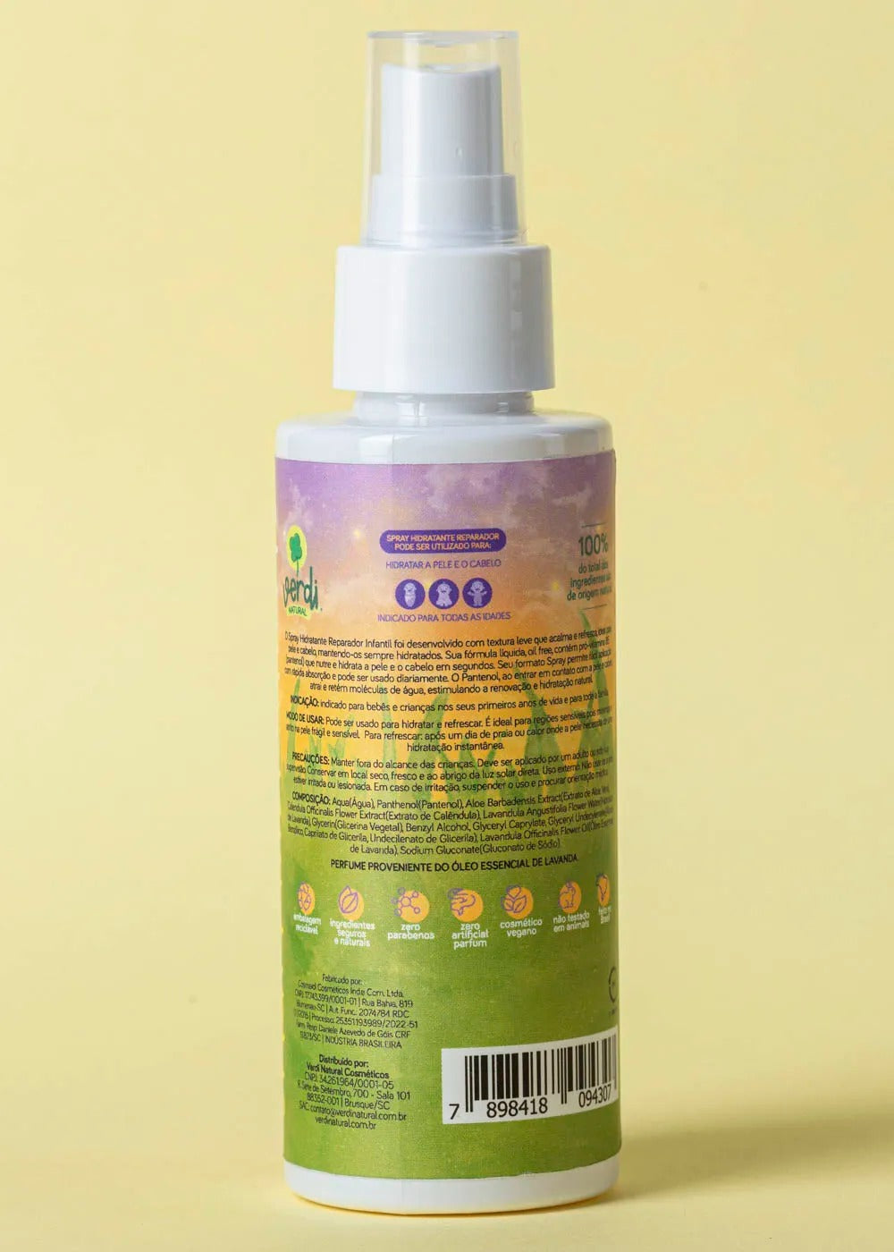 Spray Hidratante Reparador Infantil 100% Natural Verdi 120ml
