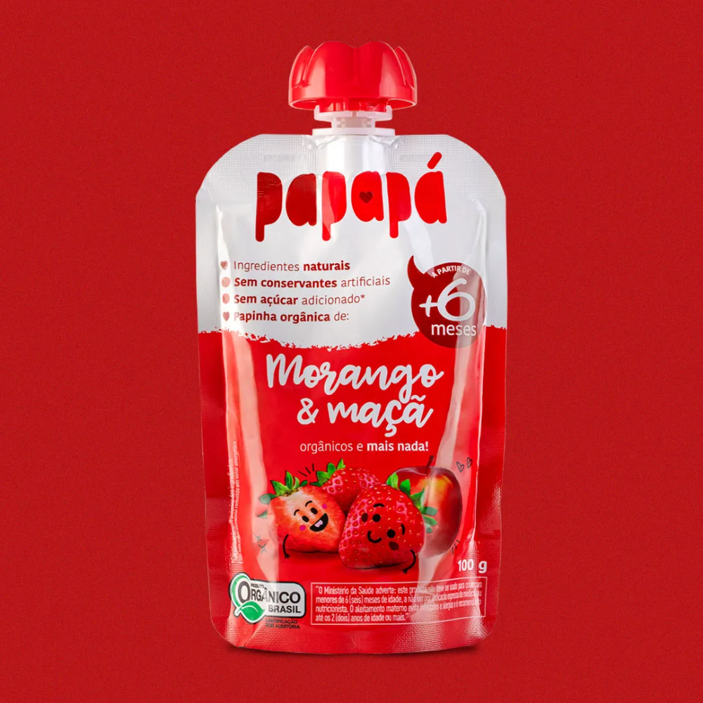 Kit 5 uni Papapa Papinha Orgânica Maçã e Morango 100g+6Meses