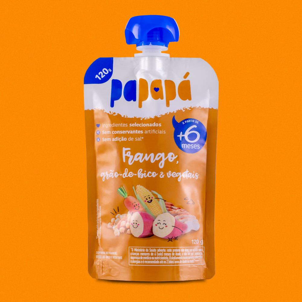 Kit 5 uni Papapa Papinha Frango, Grao-de-Bico e Vegetais Sem Sal 120g +6 Meses