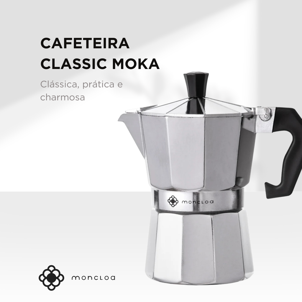 Cafeteira Classic Moka Moncloa 6 Xicaras 240ml Italiana Aco Inox Preta