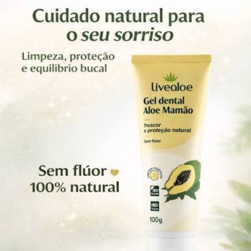 GEL DENTAL NATURAL ALOE MAMÃO 100 G Livealoe