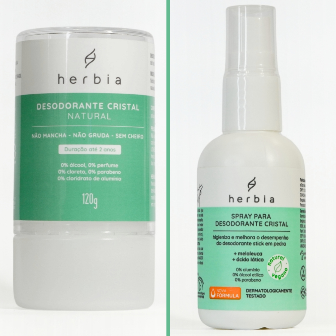 Kit Spray com Desodorante Cristal 120g + Zip Lock Herbia
