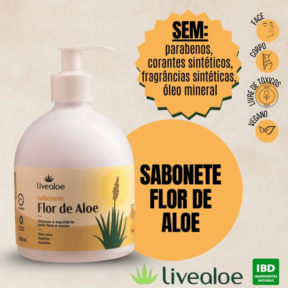 Sabonete Líquido Flor de Aloe Livealoe 480ml
