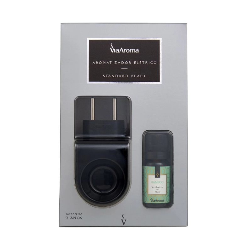 Difusor Aromatizador Elétrico Bivolt Standard Black com Essência Bamboo – Via Aroma