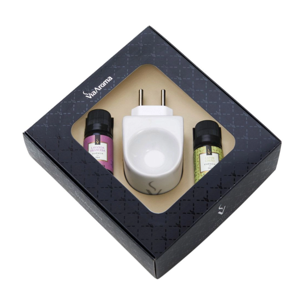 Kit Presente Aromatizador Elétrico com Essência Capim Limão e Lavanda Francesa – Via Aroma