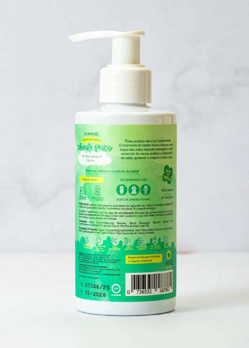 Sabonete Líquido e Shampoo Natural Espuma de Vapor com Óleo Essencial de Menta