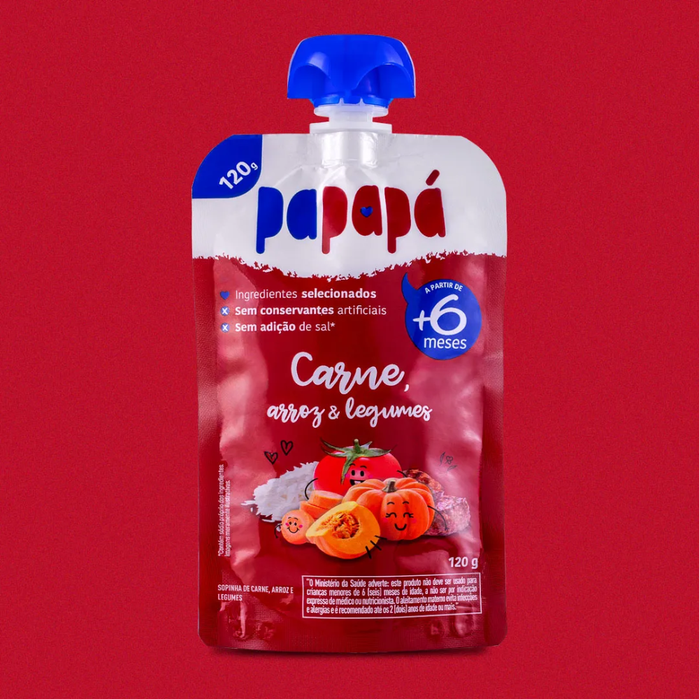 Kit 5 uni Papapa Papinha Carne, Arroz e Legumes Sem Conservantes 120g+6Meses