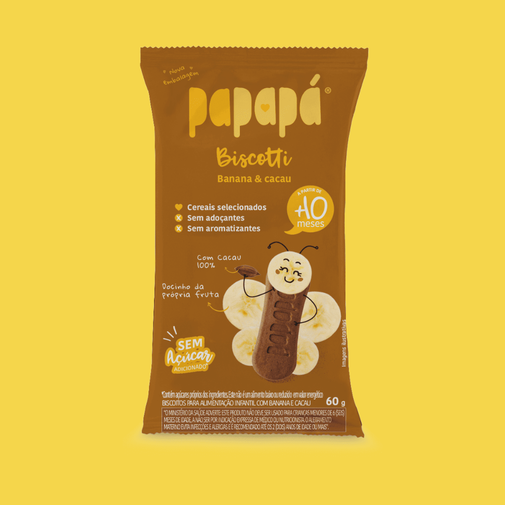 Kit 5 uni Papapa Biscotti Biscoito Infantil Banana e Cacau 60g +10 Meses
