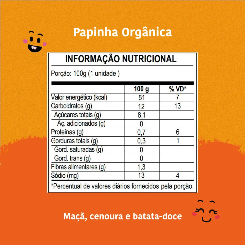 Kit 5 uni Papapa Papinha Orgânica Maca, Batata-Doce e Cenoura 100g+6Meses