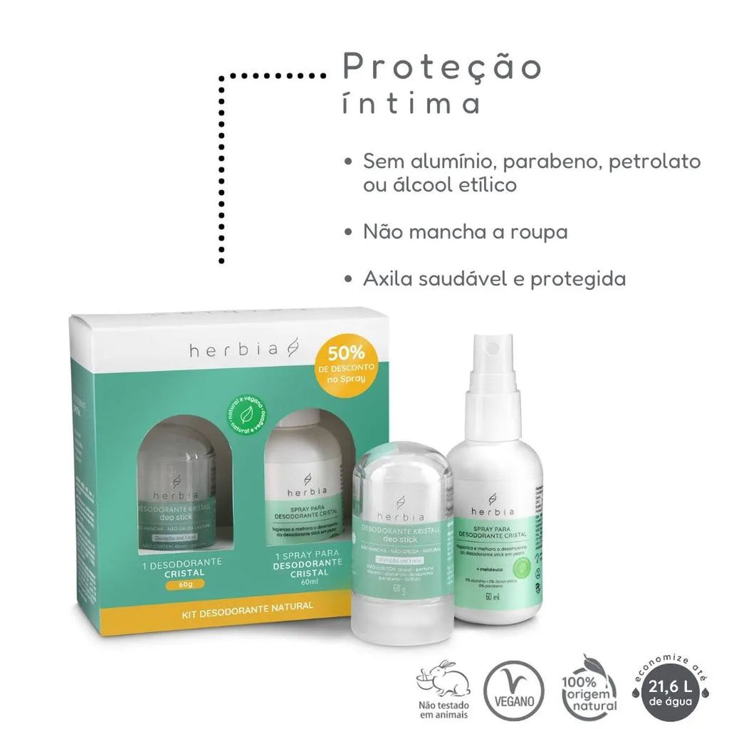 Kit Desodorante Stick Cristal 60g + Spray Higienizante Herbia