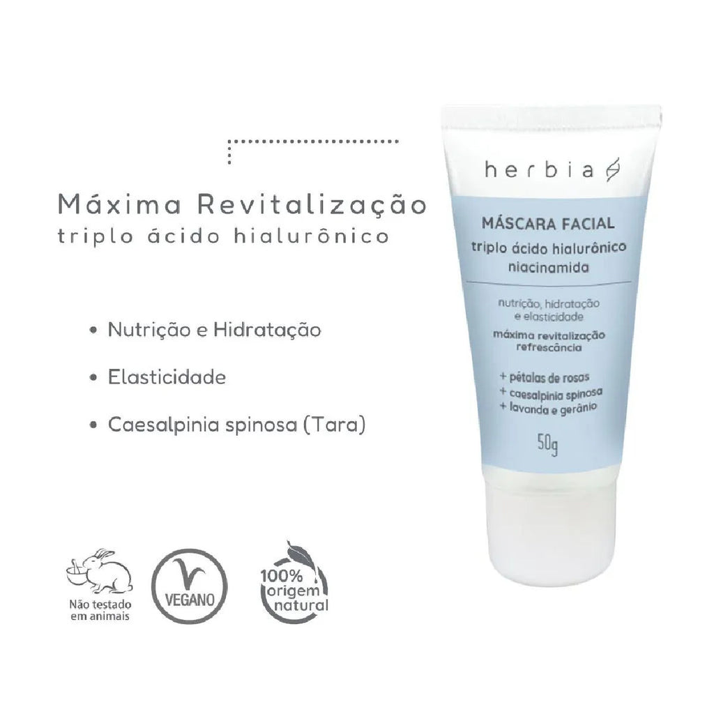 Máscara Facial Triplo Ácido Hialurônico e Niacinamida Herbia 50g