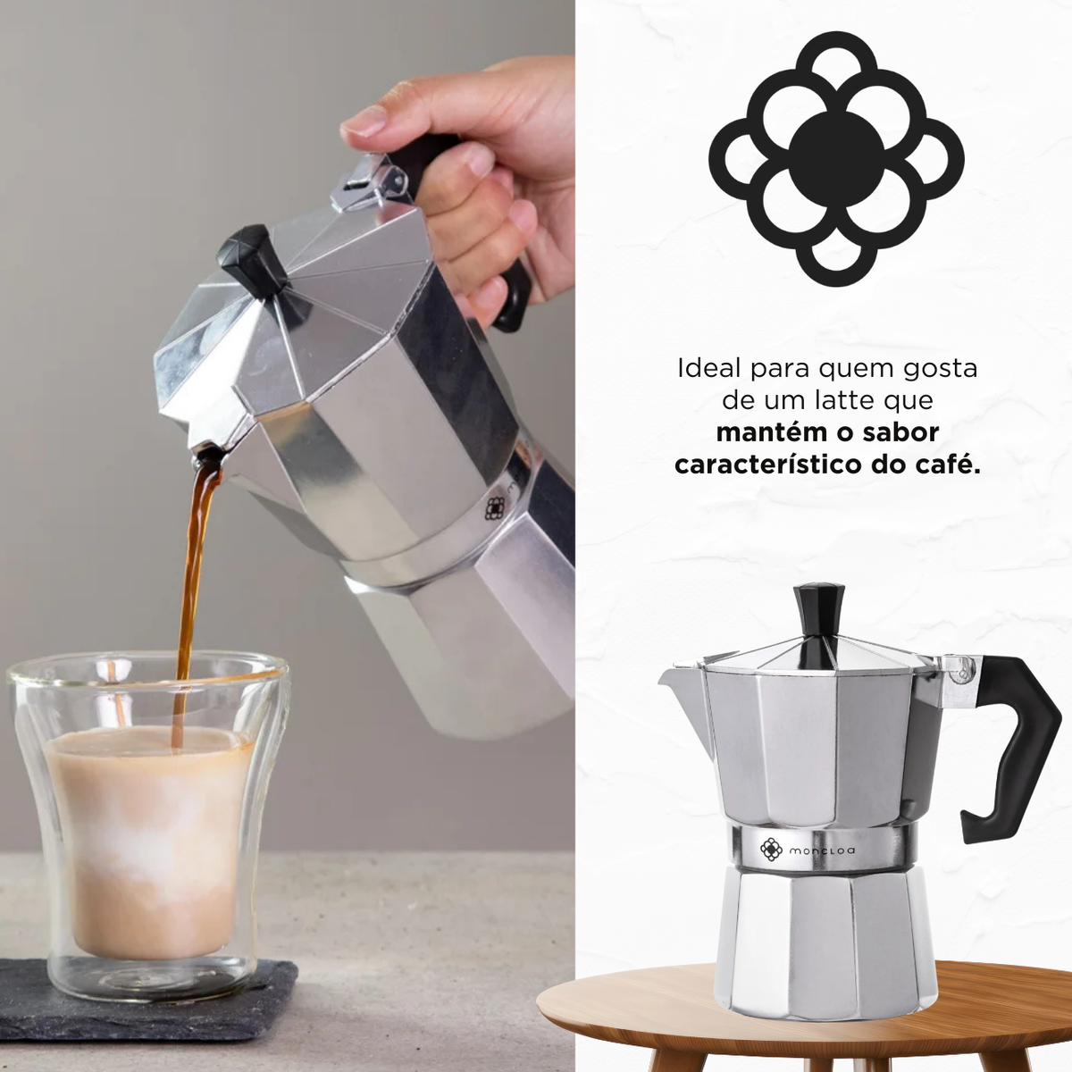 Cafeteira Classic Moka Moncloa 6 Xicaras 240ml Italiana Aco Inox Preta