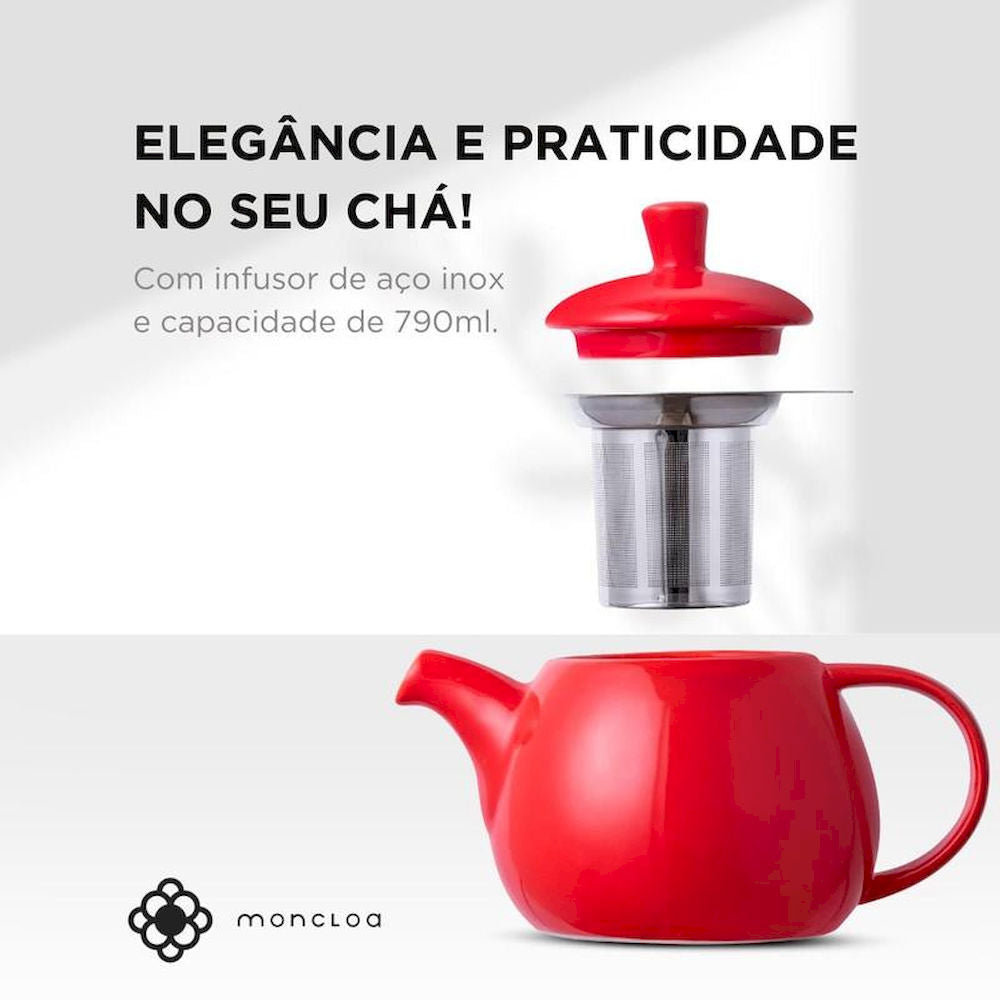 Bule de Chá de Cerâmica com Infusor Egg Duo Teapot Moncloa Vermelho 790ml