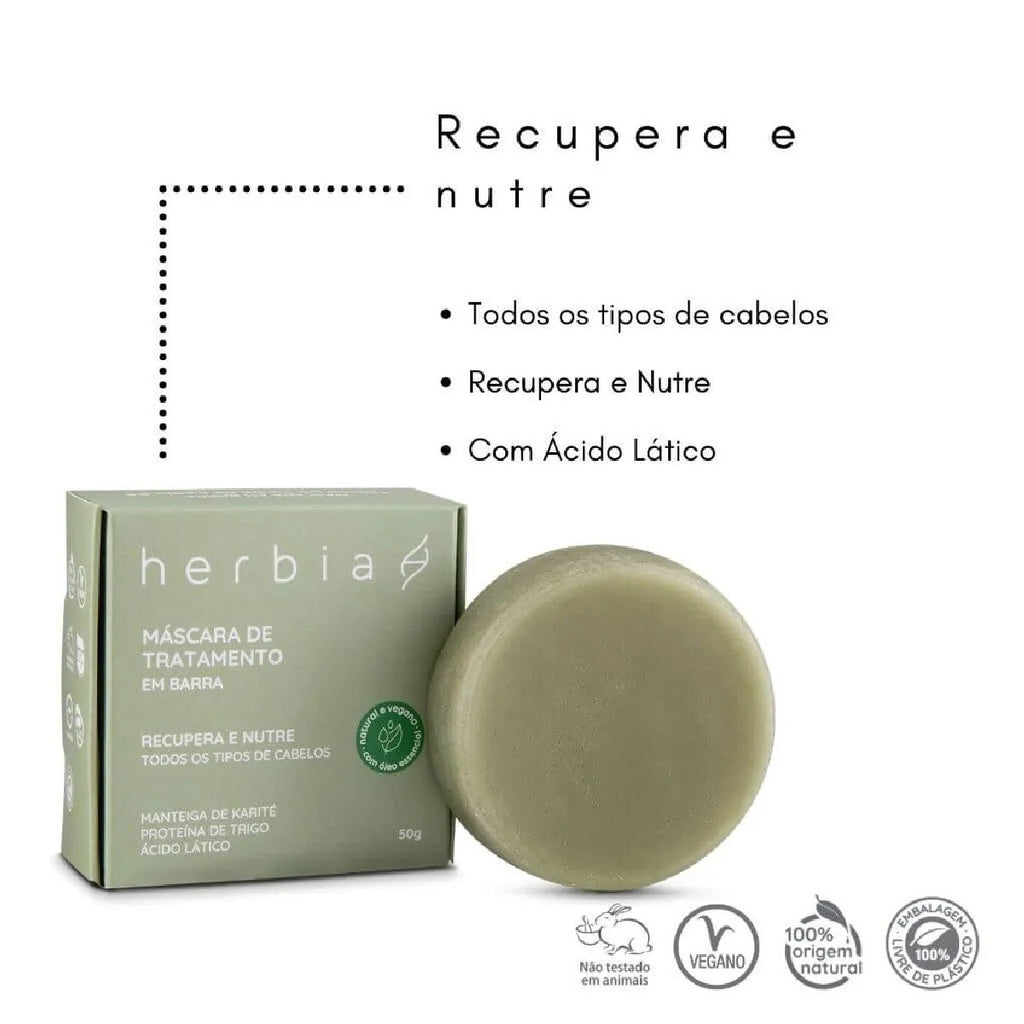 Máscara Capilar em Barra Recupera e Nutre Herbia 50g
