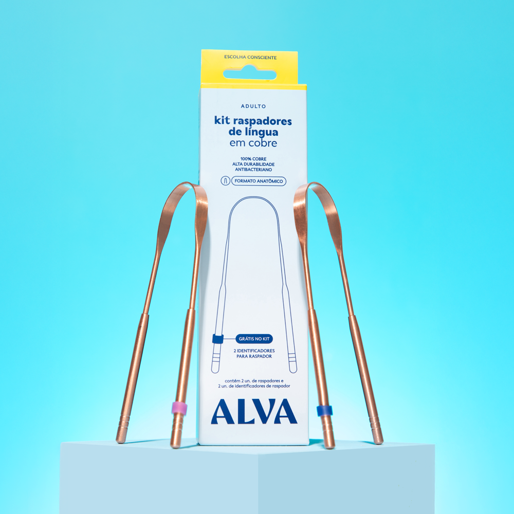 Kit Raspador de Língua de Cobre Alva + Identificador de Raspador